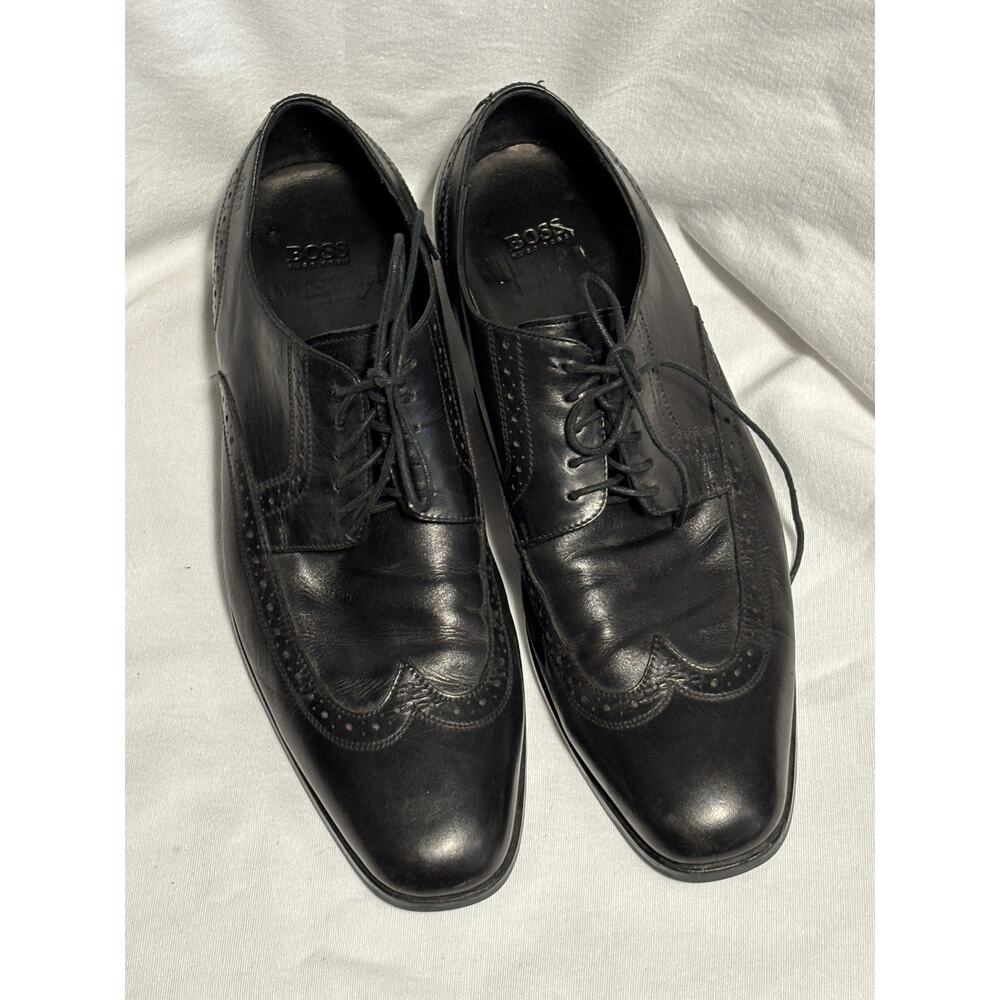 BOSS Hugo Boss Wingtip Oxford Dress Shoes Black Leather Mens Size 10 US
